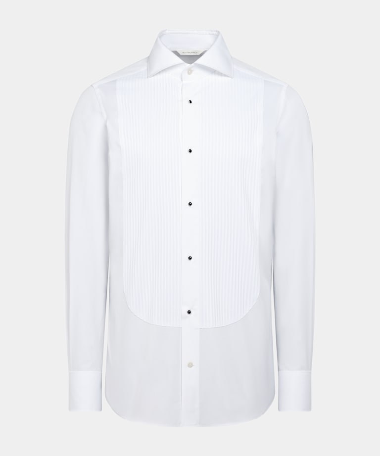 White Plisse Tailored Fit Tuxedo Shirt